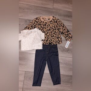 Carters Baby Girl Size 24 Month 3 Piece Outfit Animal Print New W/tags Long Sl